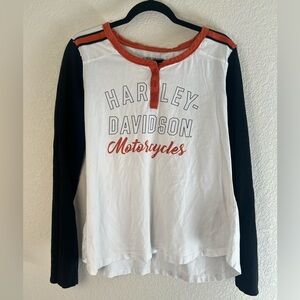 Harley-Davidson Long Sleeve Henley Tee in White, Black & Orange
